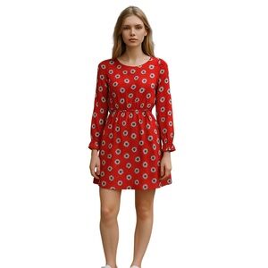 J. Crew Women's Size 0 Red Floral Long Sleeve Short Dress Casual